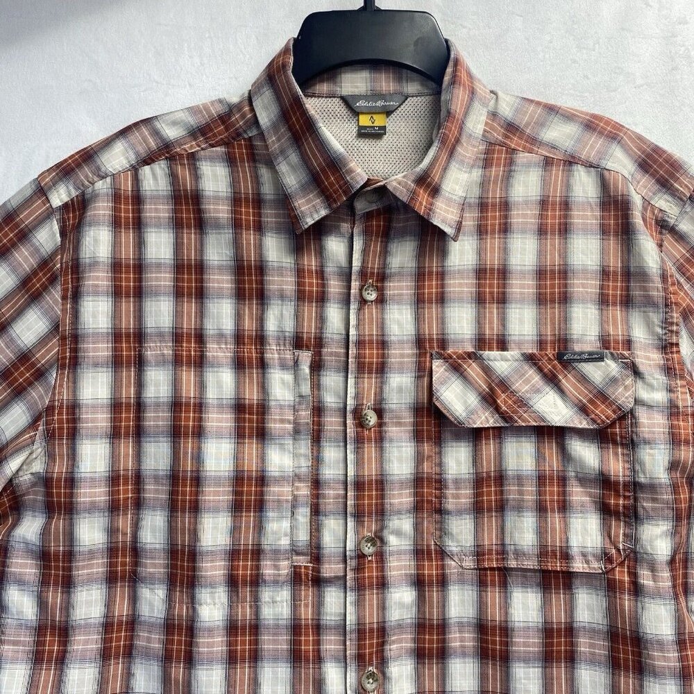 Eddie Bauer Plaid Collared Button-Up Short Sleeve Shirt Men Medium Multicolor - Picture 12 of 16